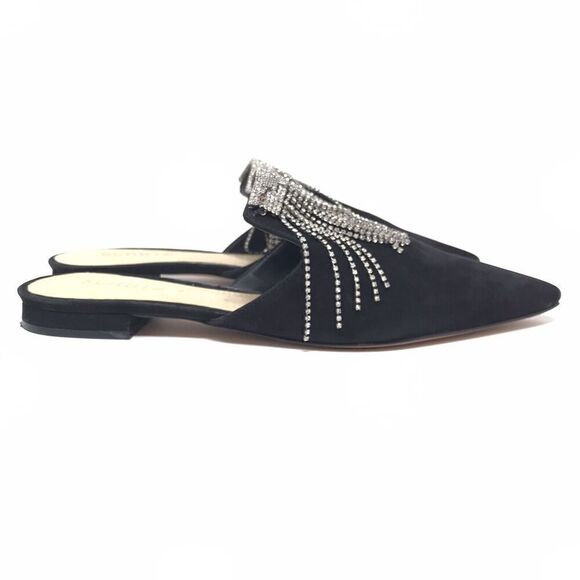 Schutz Women's Size 7B Pointed Toe Mule Slip On Flats Black Suede Rhinestone - Picture 1 of 12